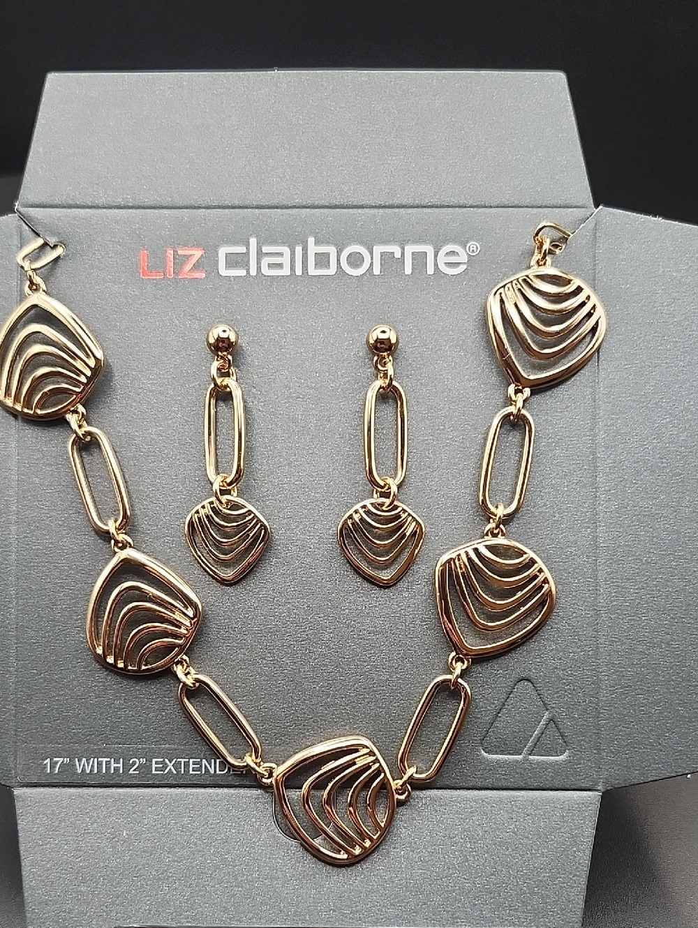 Liz Claiborne Gold Open-Work Link Necklace & Earring Set